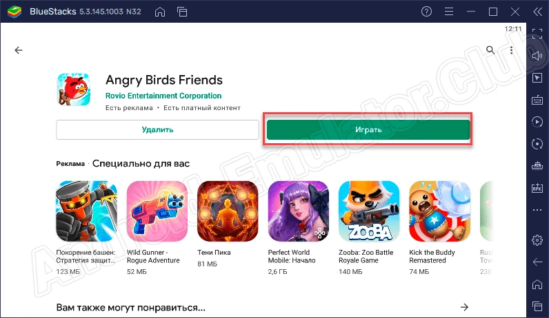Игра Angry Birds установлена на компьютер