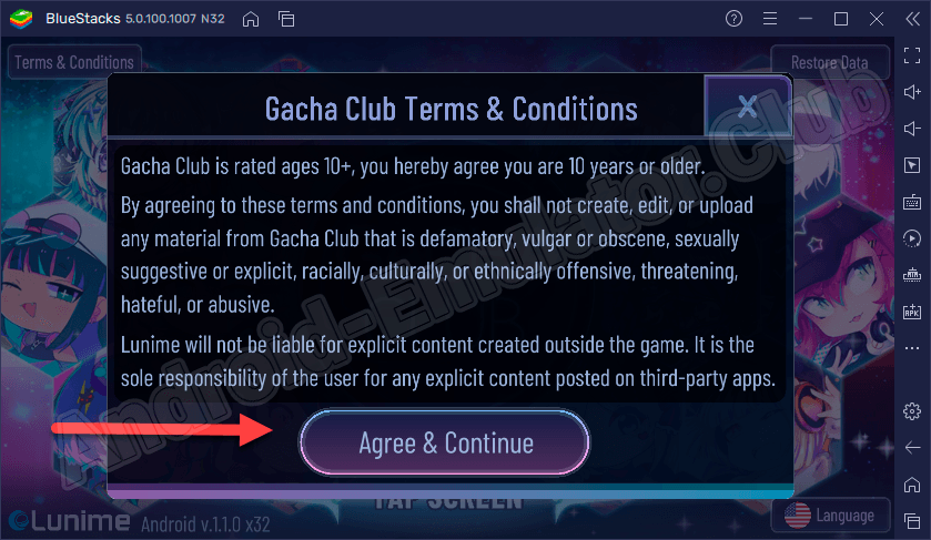 Пользовательское соглашение в Gacha Club на ПК