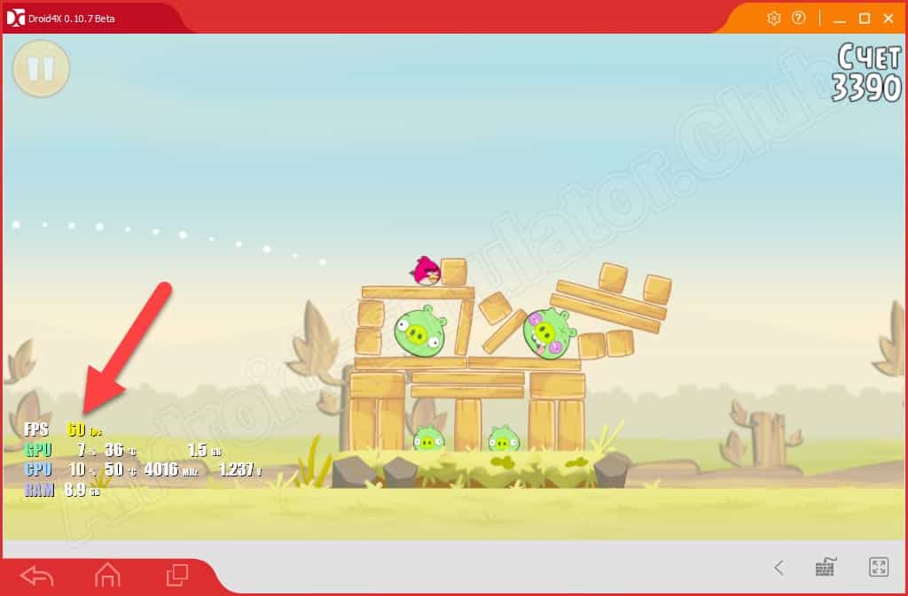 FPS Droid4X в игре Angry Birds