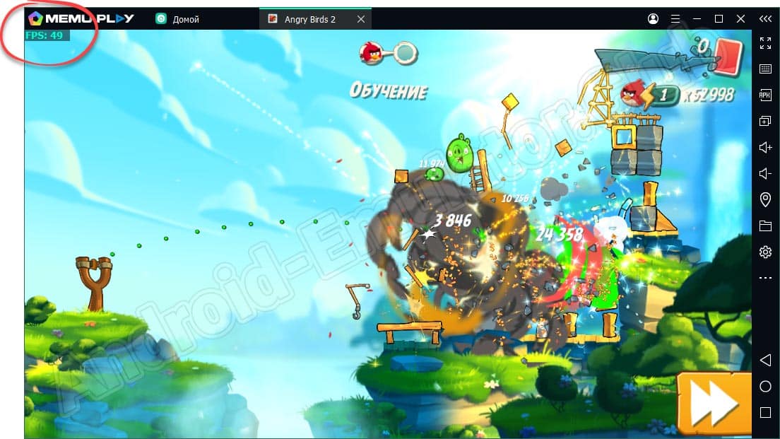 FPS в игре Angry Birds Android-эмулятора MEmu