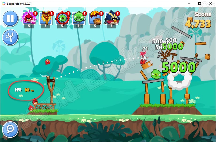 FPS в игре Angry Birds при работе с эмулятором LeapDroid