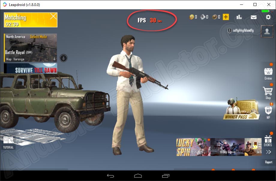 FPS в игре PUBG Mobile Lite на Android-эмуляторе LeapDroid
