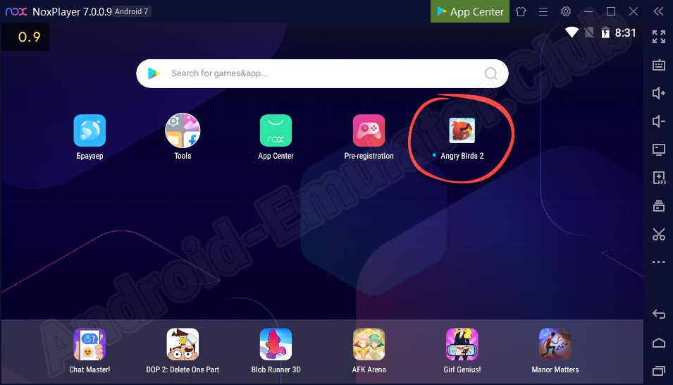 Иконка игры на домашнем экране Android-эмулятора NoxPlayer
