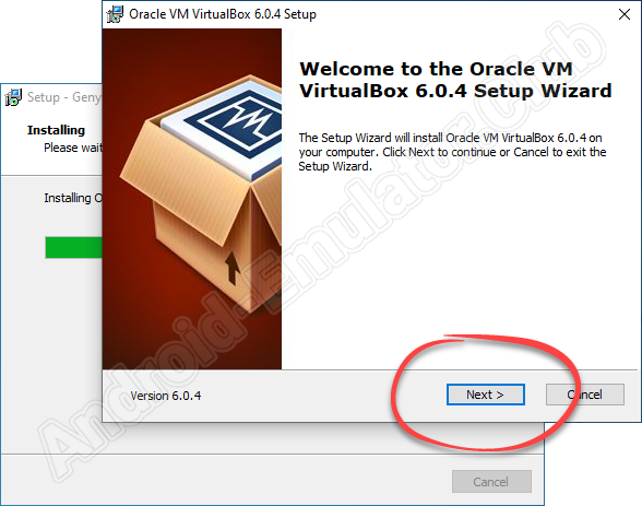Запуск установки VirtualBox при инсталляции Genymotion